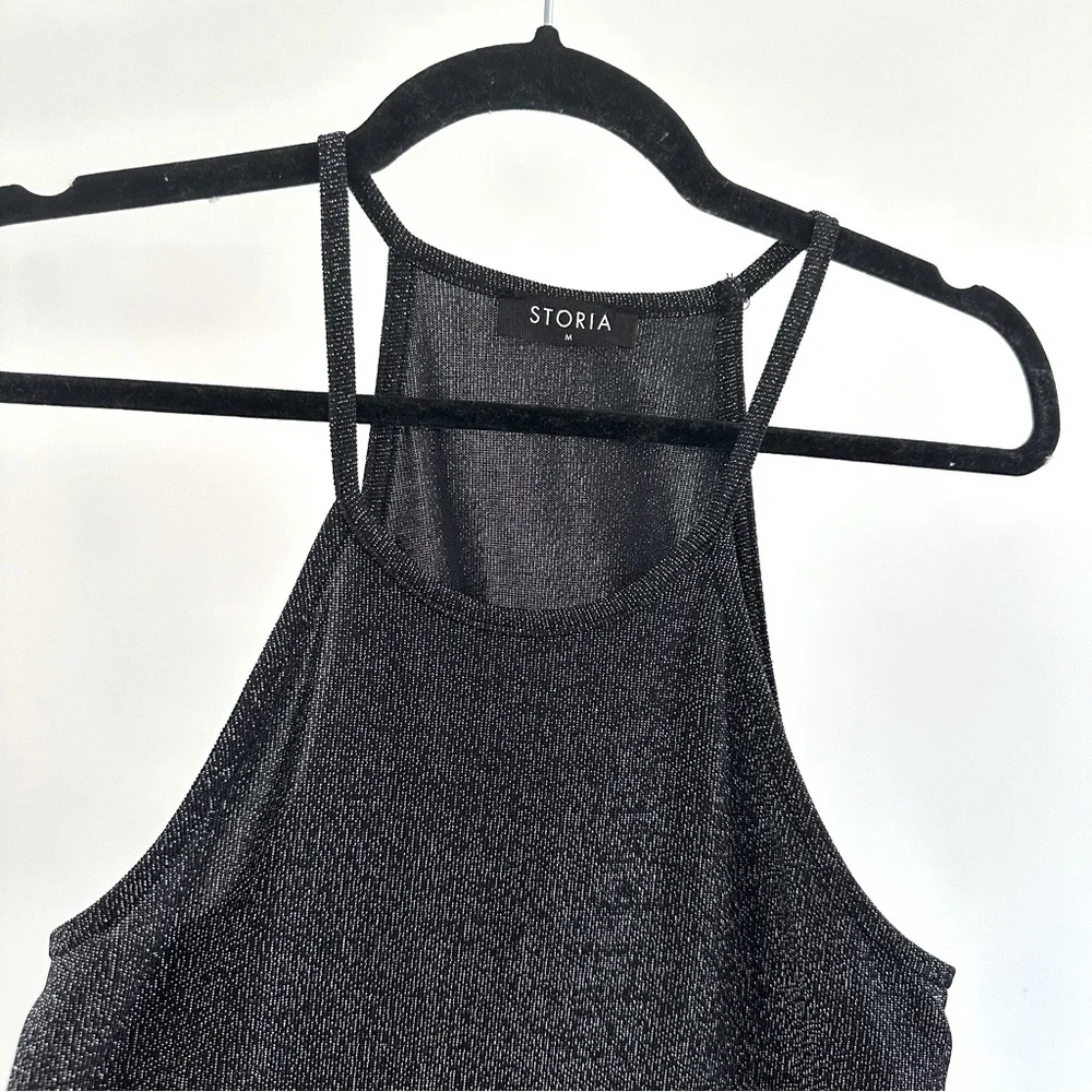 New Years Eve Mini Dress Metallic Silver Sparkle Babydoll Dress Storia - Picture 11 of 13